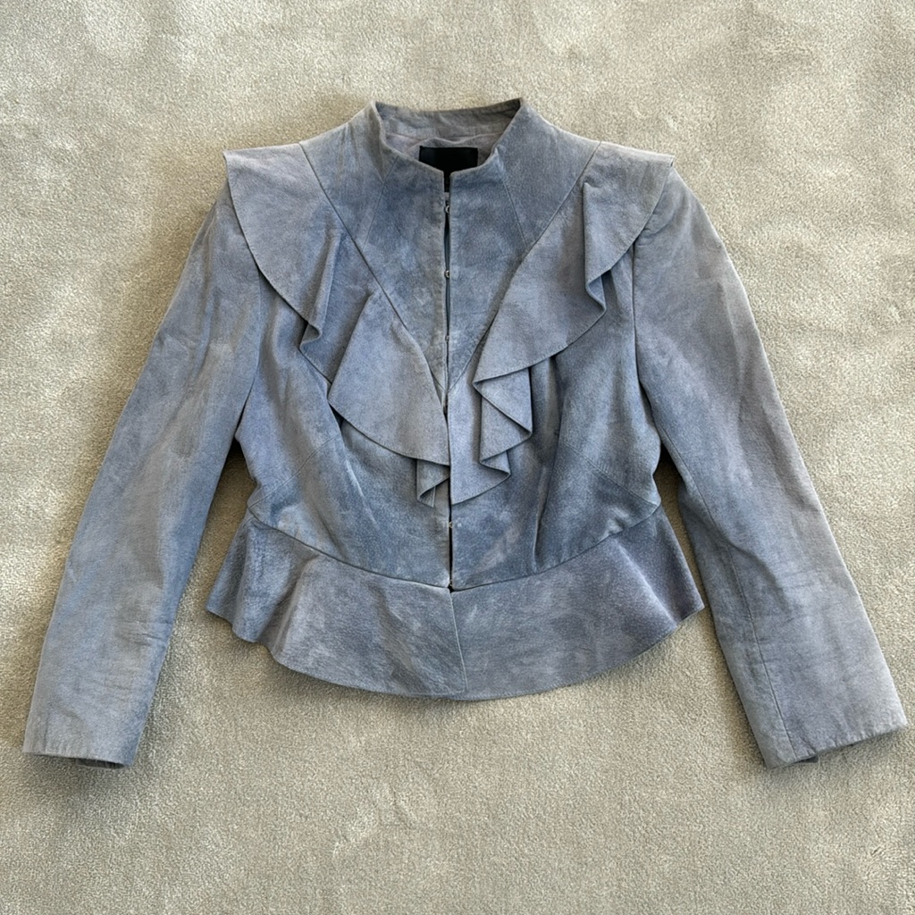 Intermix Blue Suede Cropped Jacket, Size S